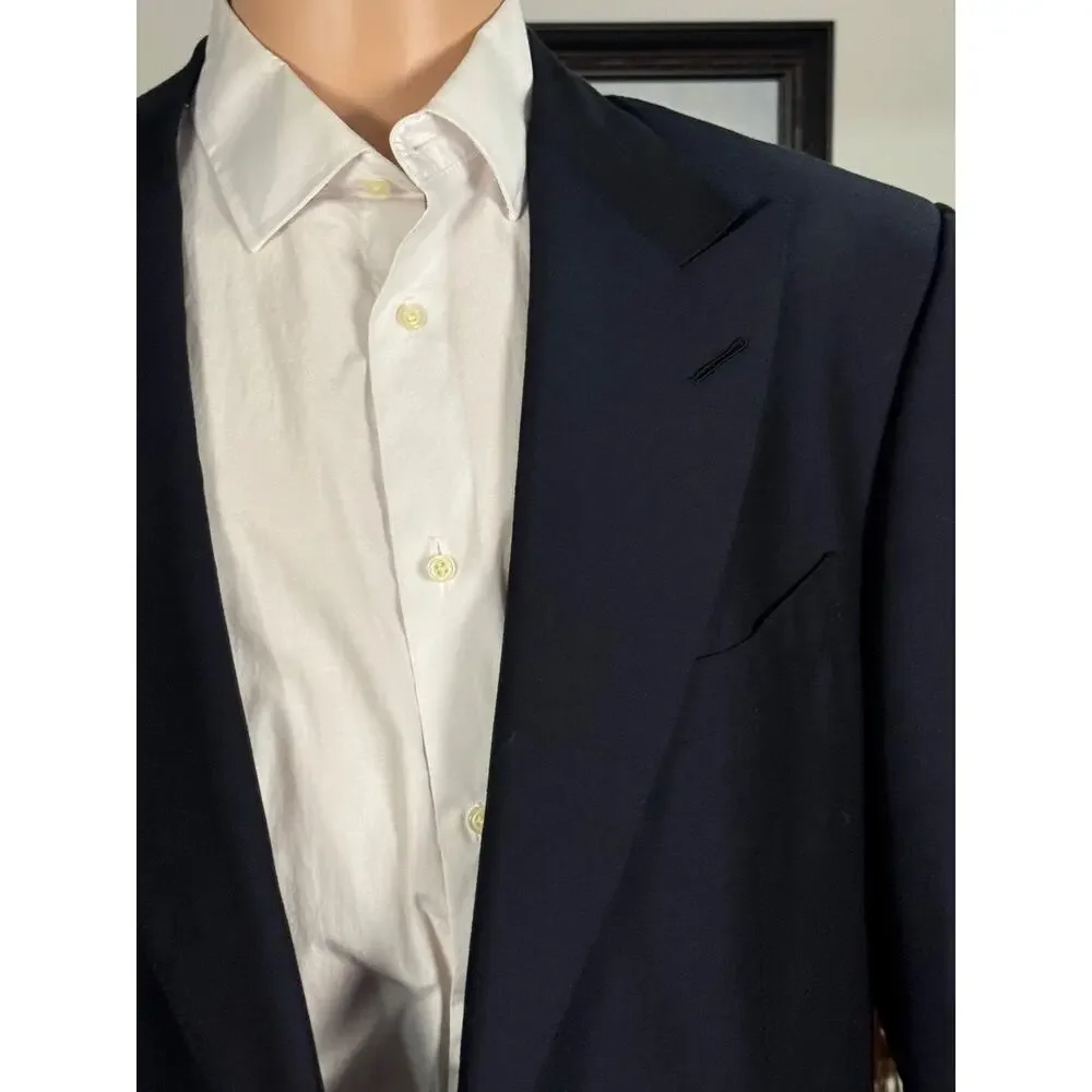 Tom Ford Navy Cashmere Mohair Peak Lapel 2 Piece Suit 56LEU 46L US 37x33 Trouser